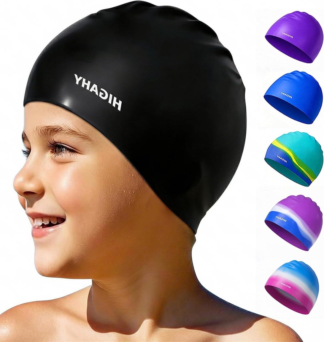 Badmuts Kinderen - Zwemkap Jongens Meisjes - Bescherming Haar - Waterdicht Uv-bescherming - Maat M - Zwart
