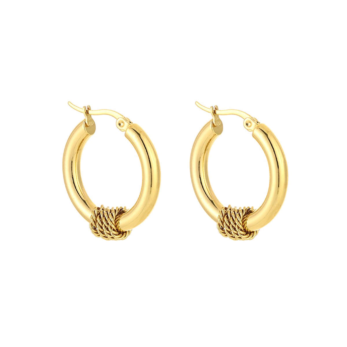 Stainless Steel Boho Rope Detail Hoops – Luxe Charm Oorringen – RVS - Goud