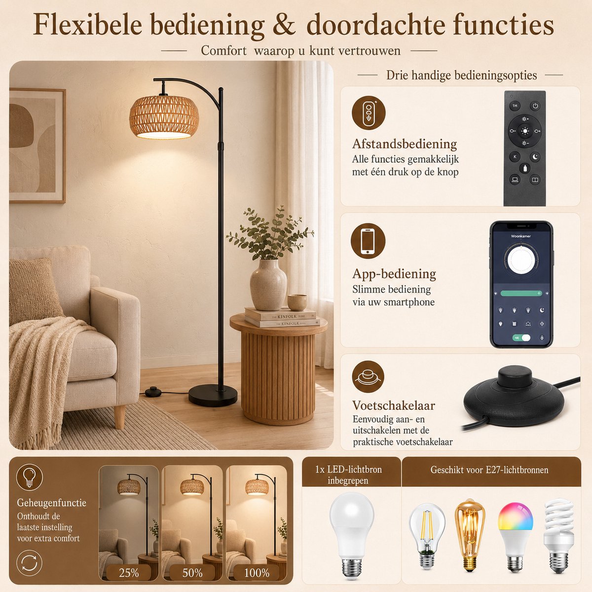 MUPOO boho rotan vloerlamp met slimme LED thumbnail 5