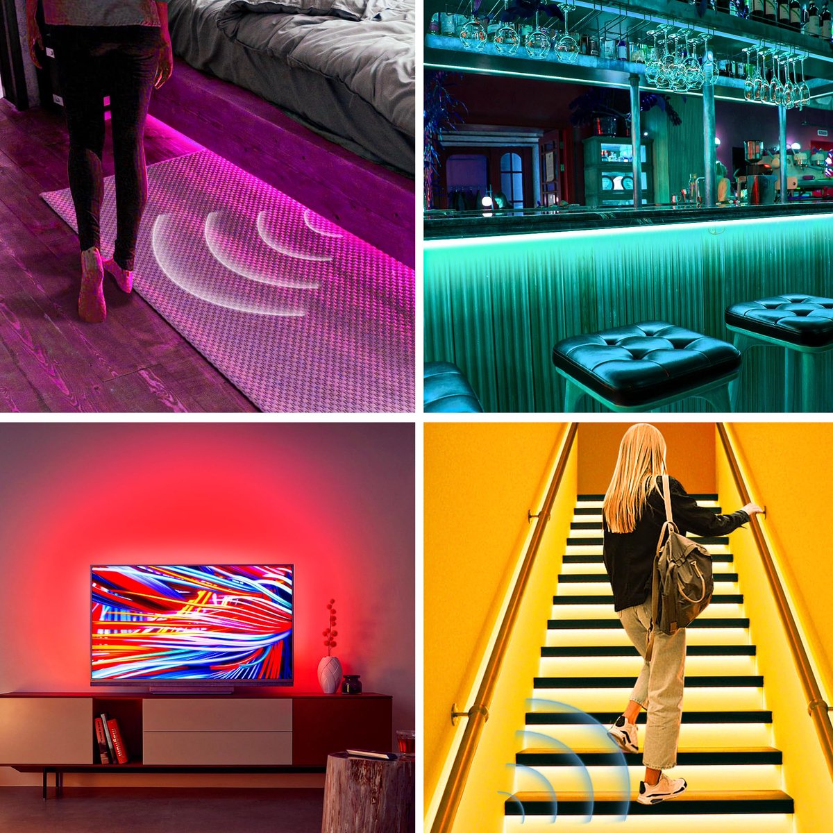 SnelShoppen - LED Strip met Bewegingsmelder, 3M RGB LED Strip met APP-besturing en 2,4 G RF Afstandsbediening, LED Bedlicht Nachtlampje voor Bed, Kled