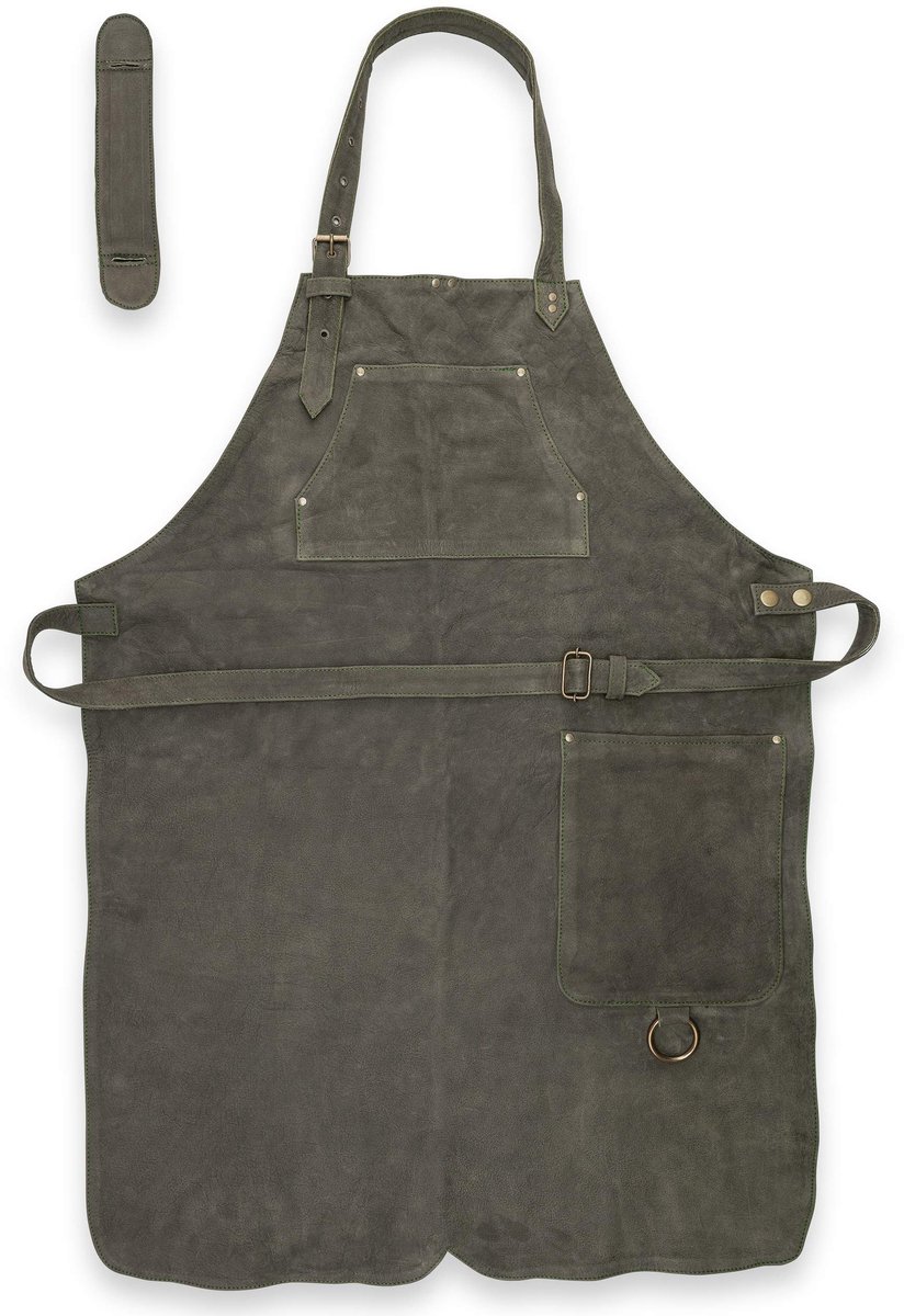Dailygoods - Leren Barbecueschort Olive Groen - en Kookschort van Echt Leder
