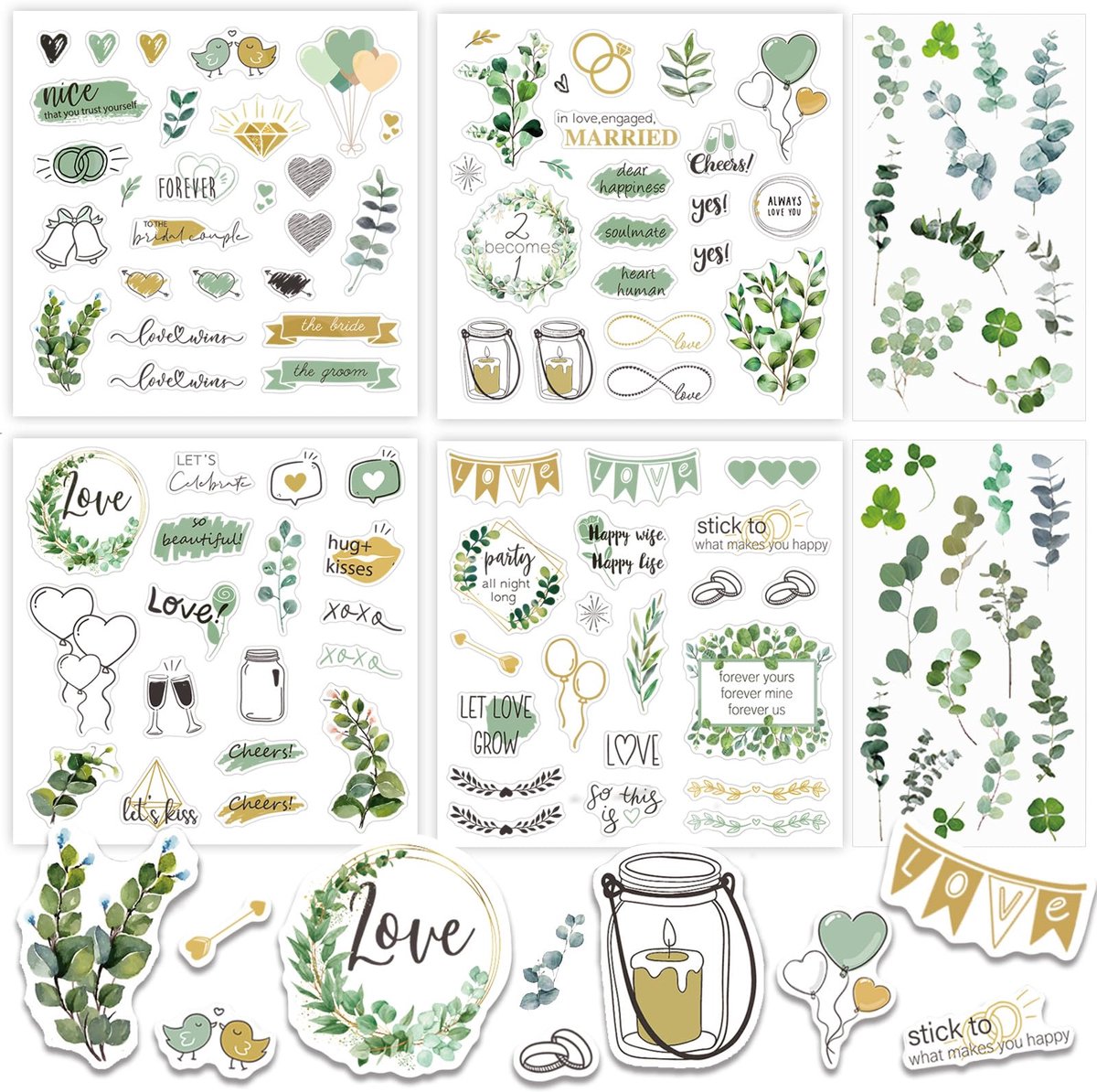 Dailygoods- Stickers Vintage Stijl - Eucalyptus - Gastenboek - Stickervellen - Stickers Volwassenen - Decoratie - Huwelijksstickers