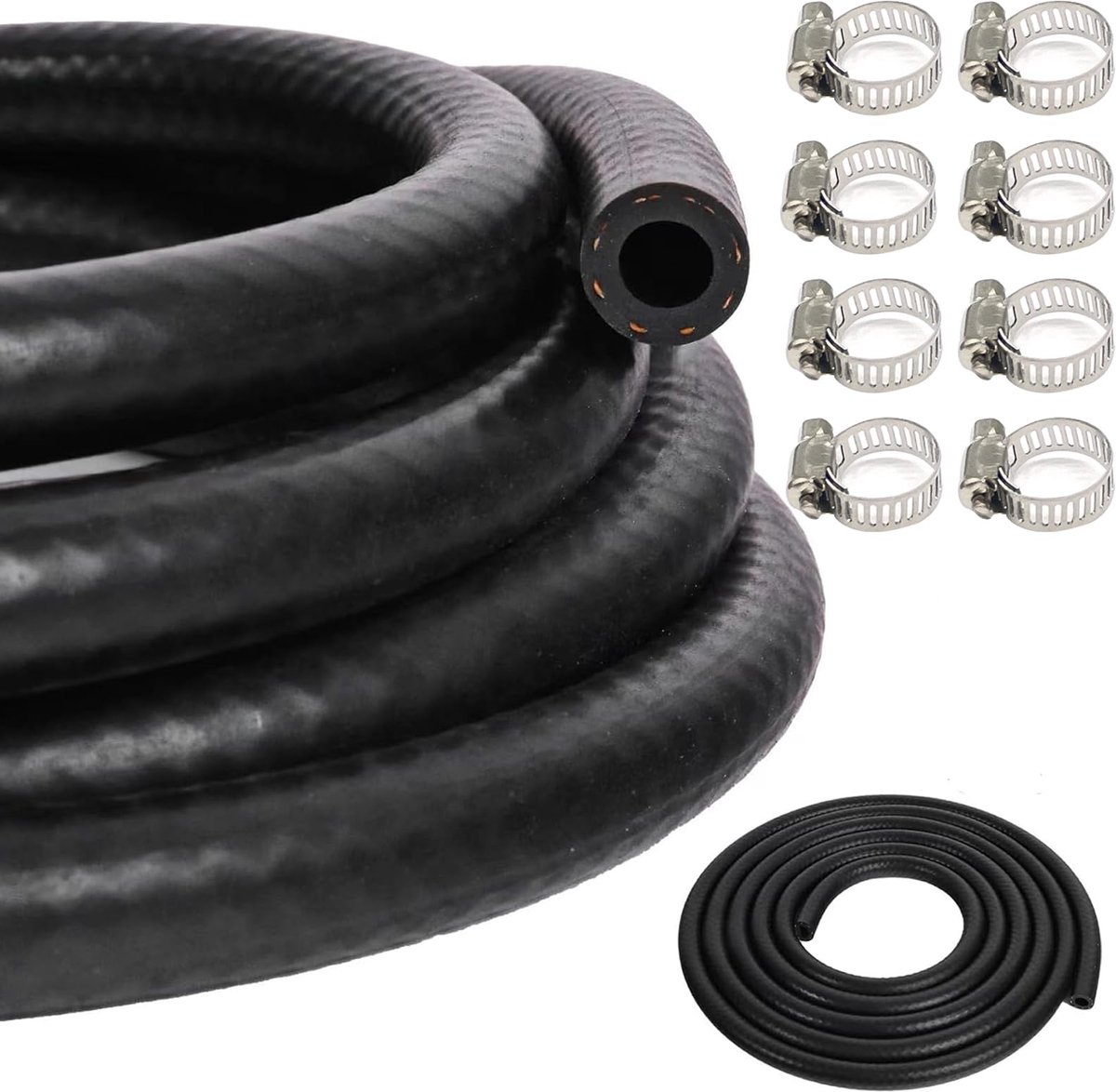 Dailygoods - Brandstofslangen 1 meter 10 mm met 8 roestvrijstalen slangklemmen voor motorfietsen en auto's