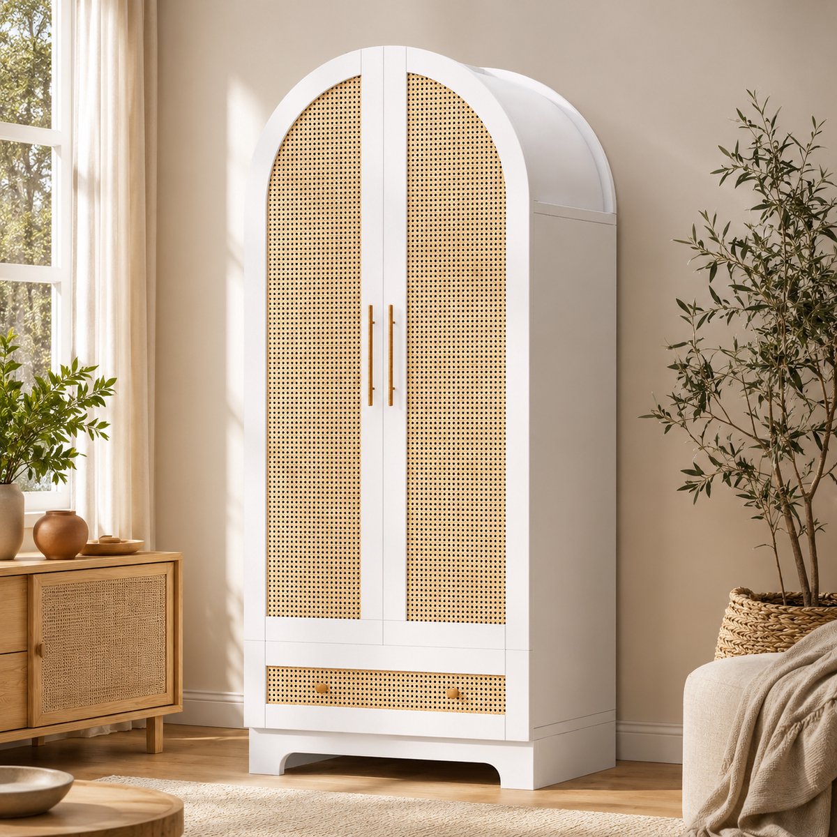 Kledingkast - Garderobekast - Kledingkast met lades - Slaapkamer Kast - Grote Opbergruimte - 70x55x170 cm - Dubbele deur design - Wit