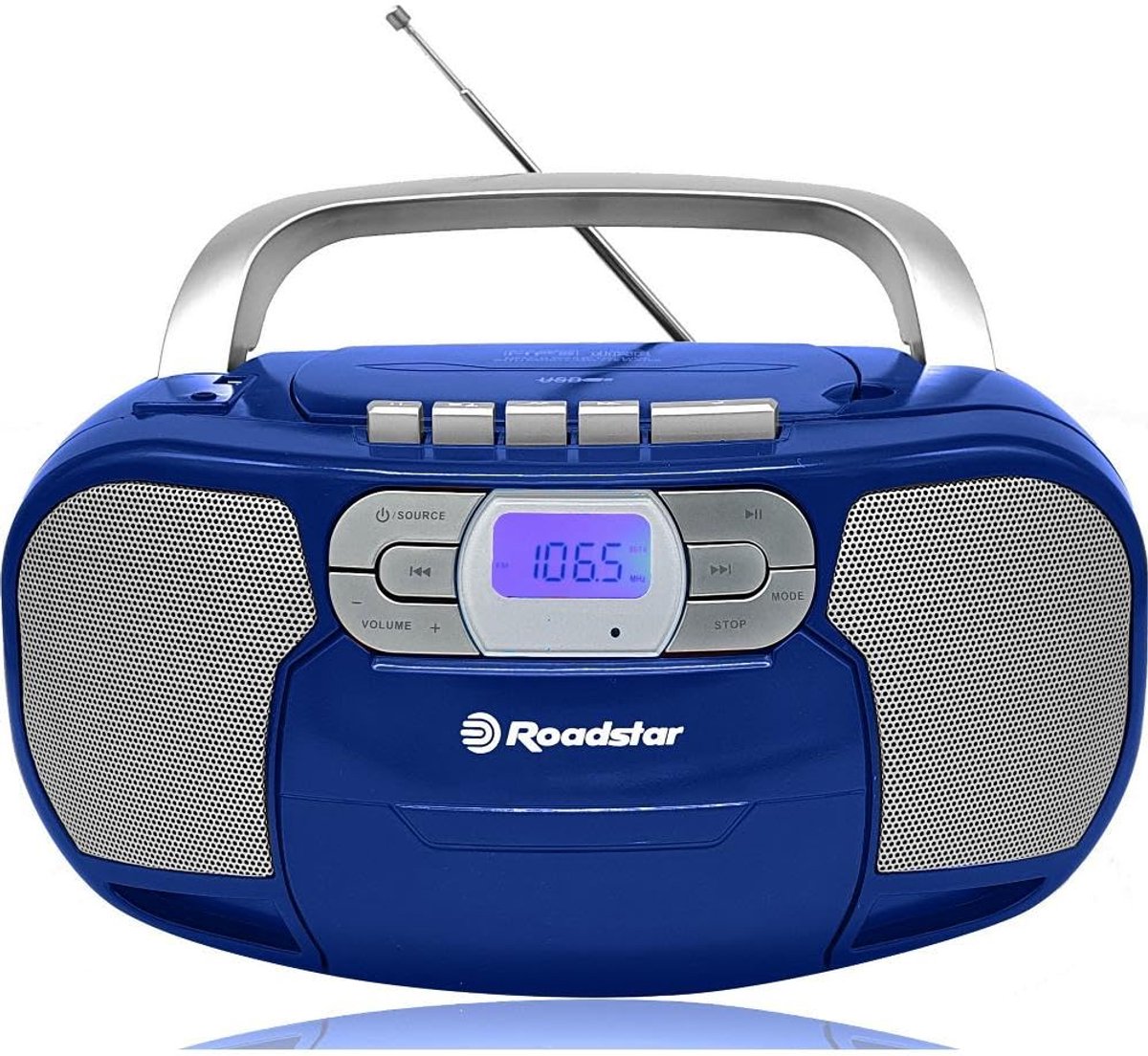 Draagbare CD-radio - Boombox Cassette - Muziek Luisteren - Digitale PLL FM - 2x 1.8W RMS - Blauw