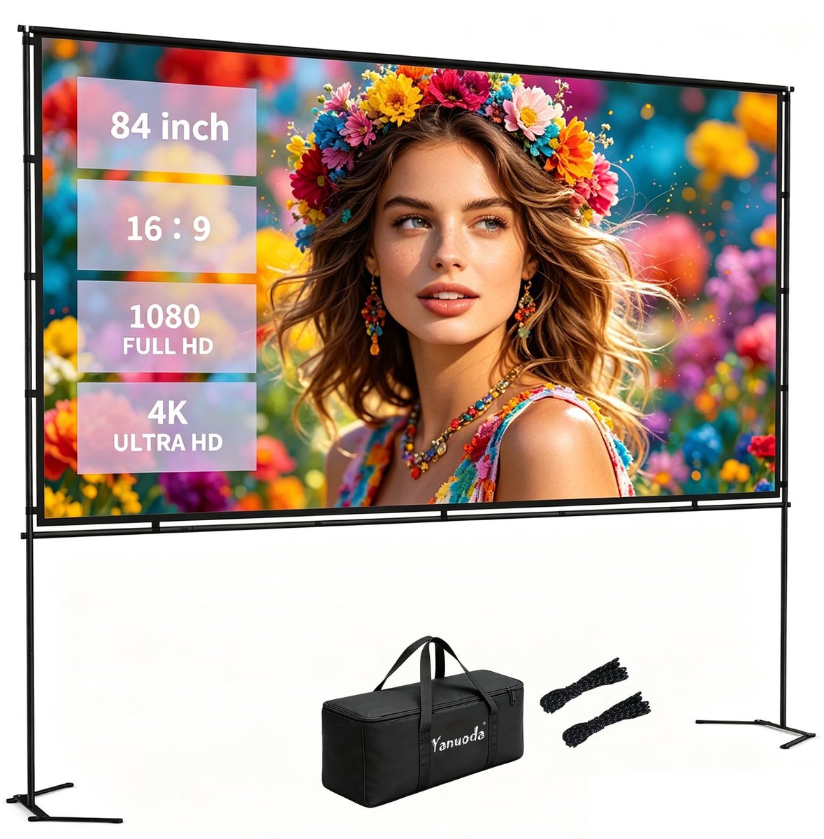 Projectiescherm met Voet - Mobiel Scherm - Film Avonden - 4K Ultra HD - 84 Inch 16:9 - Wit
