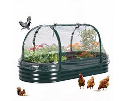 Verhoogde Plantenbak Metaal 180x90x30 cm - Donkergroen - Met PVC Hoes en Vogelnet - Weerbestendige Moestuinbak voor Groenten, Kruiden en Bloemen - Eenvoudig te Monteren - Inclusief Handschoenen - Geschikt voor Tuin, Patio en Balkon
