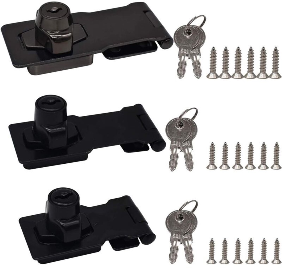 Vergrendelbare sluiting van zinklegering (3-delig) – Sluiting voor kast/lade, inclusief hangslot en sleutel