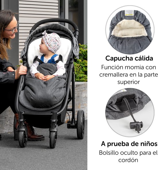 Universele voetenzak voor babyzitje, kinderwagen kuip en buggy, 2-in-1 wintervoetenzak en zitkussen van behaaglijk fleece, babyvoetenzak met tas, grijs van Universele — afbeelding 4