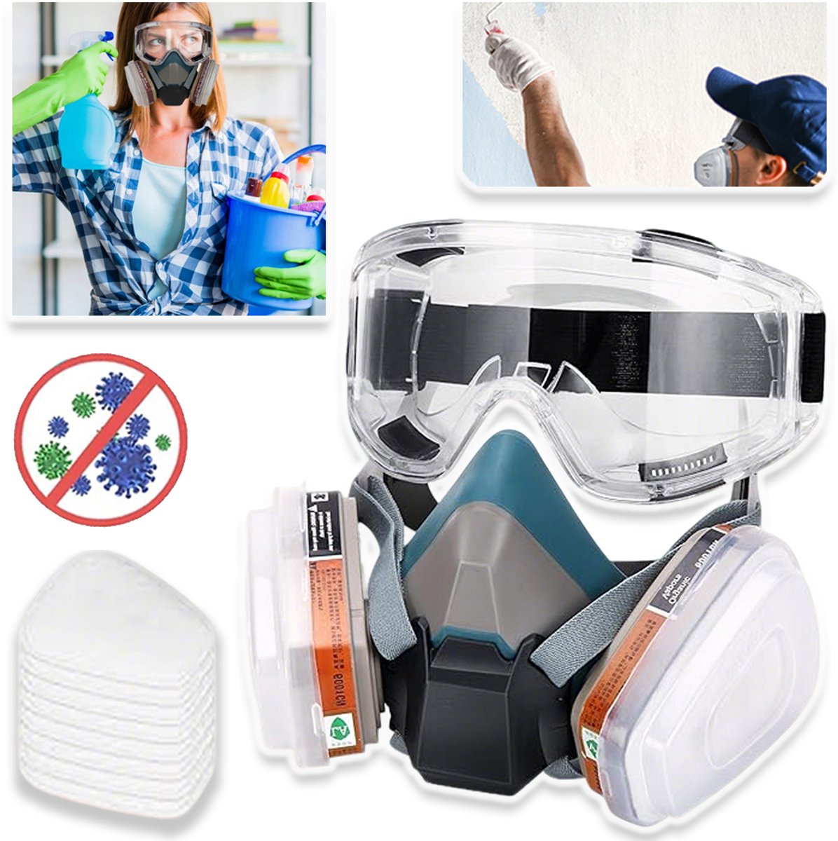Halfgelaatsmasker Met Voorwaartse Luchtstroomklep - Verstelbaar Siliconen Masker 99,95% Deeltjes Verwijdering Verwijderbare Filterbox - Ideaal Voor Doe-Het-Zelf En Professioneel Gebruik