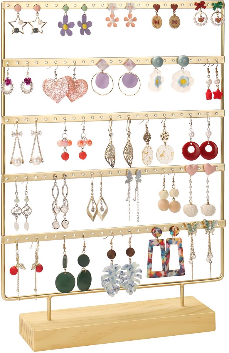 SnelShoppen - 5 Lagen Oorbelorganizer met 120 Gaten - Houten Sieradenopberger voor Oorbellen van Verschillende Stijlen en Maten - Perfect voor Thuis e