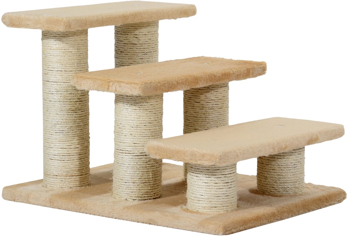 3-Traps Hondentrap 34 cm – Opvouwbare Huisdieren Trap/Ramp voor Katten & Honden – Crèmekleurig