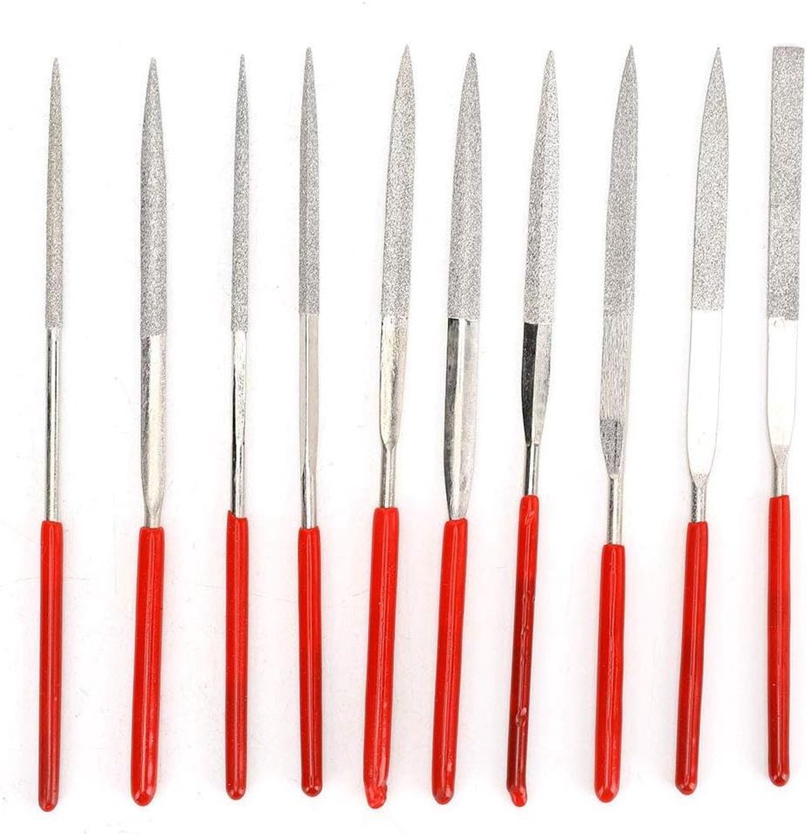 Diamantvijlset - Precisie vijlen - Metaal bewerken - Gecoat gereedschap - 10 stuks - Zilverkleurig