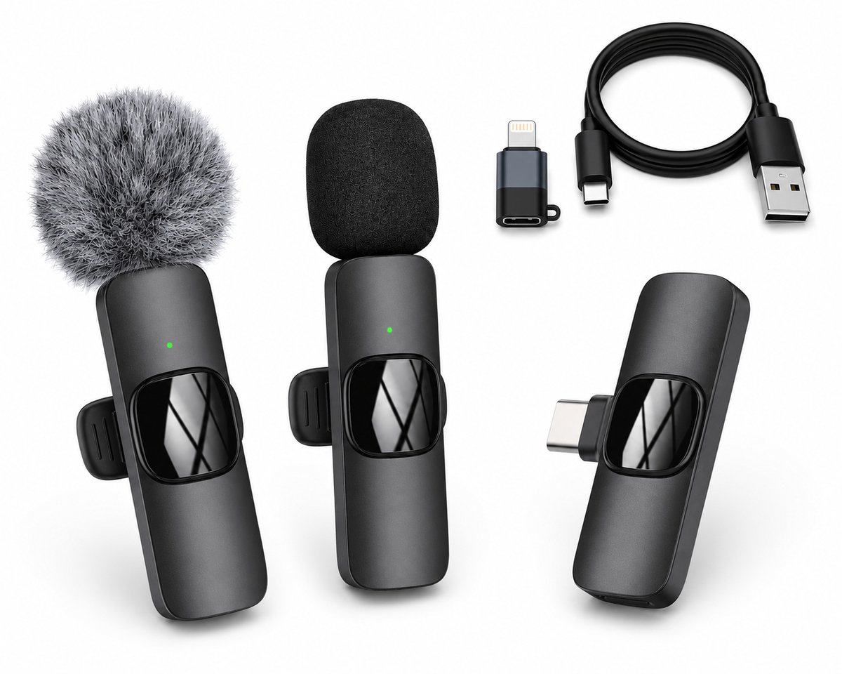 Litalife® Draadloze Lavalier Microfoon voor iPhone en Android - 2 Clip-on Microfoons met Ontvanger - Inclusief USB-A naar USB-C Kabel - Ruisonderdrukking - Plug & Play - Vlog, TikTok, YouTube, Interview - Zwart