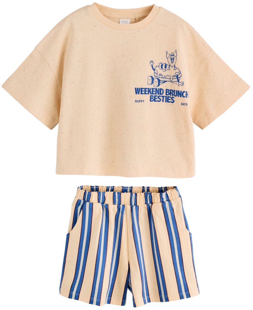Next - Meisjes - Set van T-shirt en short met textuur - Geel