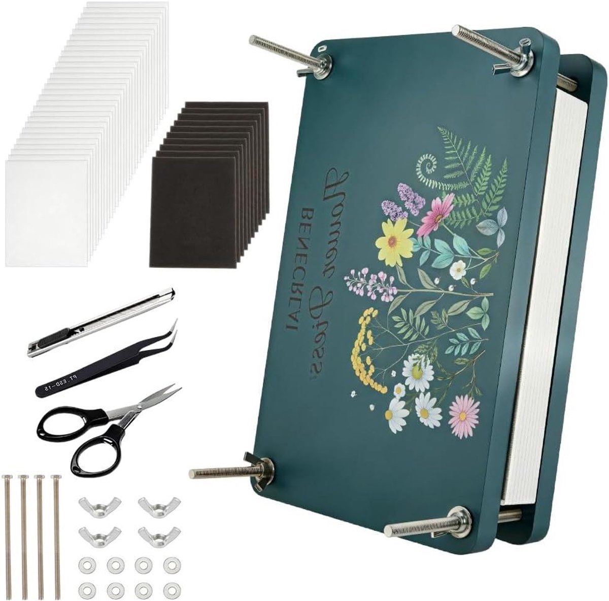 Bloemenpers Set - Bloemen Drogen - Bloemen Preserveren - Ruime Houten Platen - 24.9 x 15 cm - Donker Leigrijs
