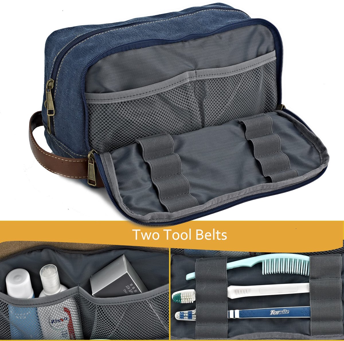 SnelShoppen - Reistas voor Heren en Dames, Waterbestendige Canvas Toilettas, Ophangbare Dopp Kit voor Toiletartikelen, Groot in Blauw, Ideaal voor Cam