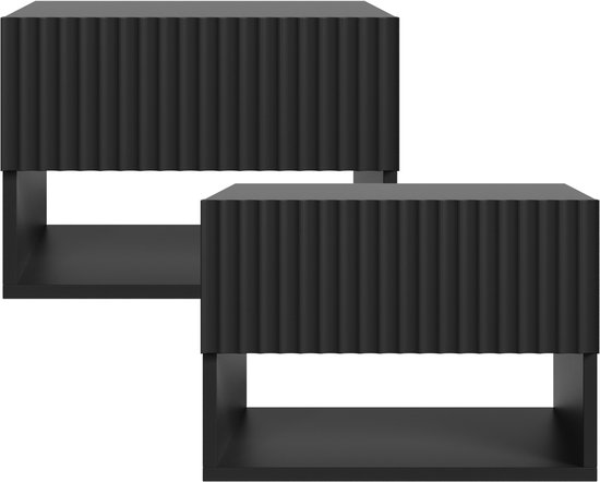Nachtkastje Nand set van 2 zwevend met lade open vak 42x30x30 cm zwart [en.casa]