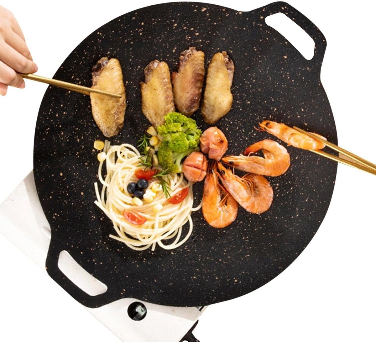 Koreaanse Grill Pan Ronde Bakplaat Gezellig Koken Antiaanbaklaag Diameter 38cm Zwart