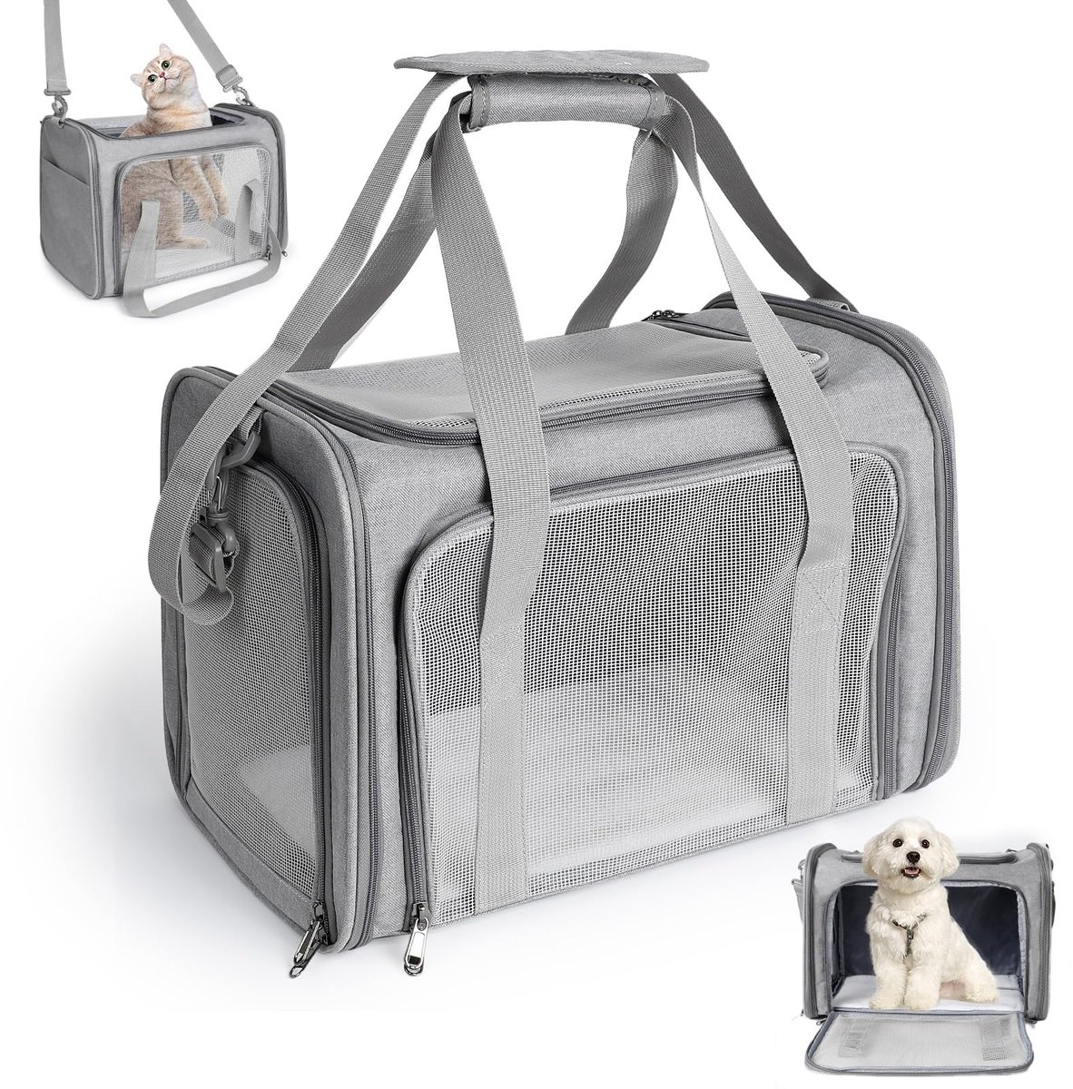 SnelShoppen - Opvouwbare Draagtas voor Katten en Honden - Verstelbare Schouderriem - Draagkracht 3-6 kg - Ideaal voor Vliegtuig en Reizen - Compact en