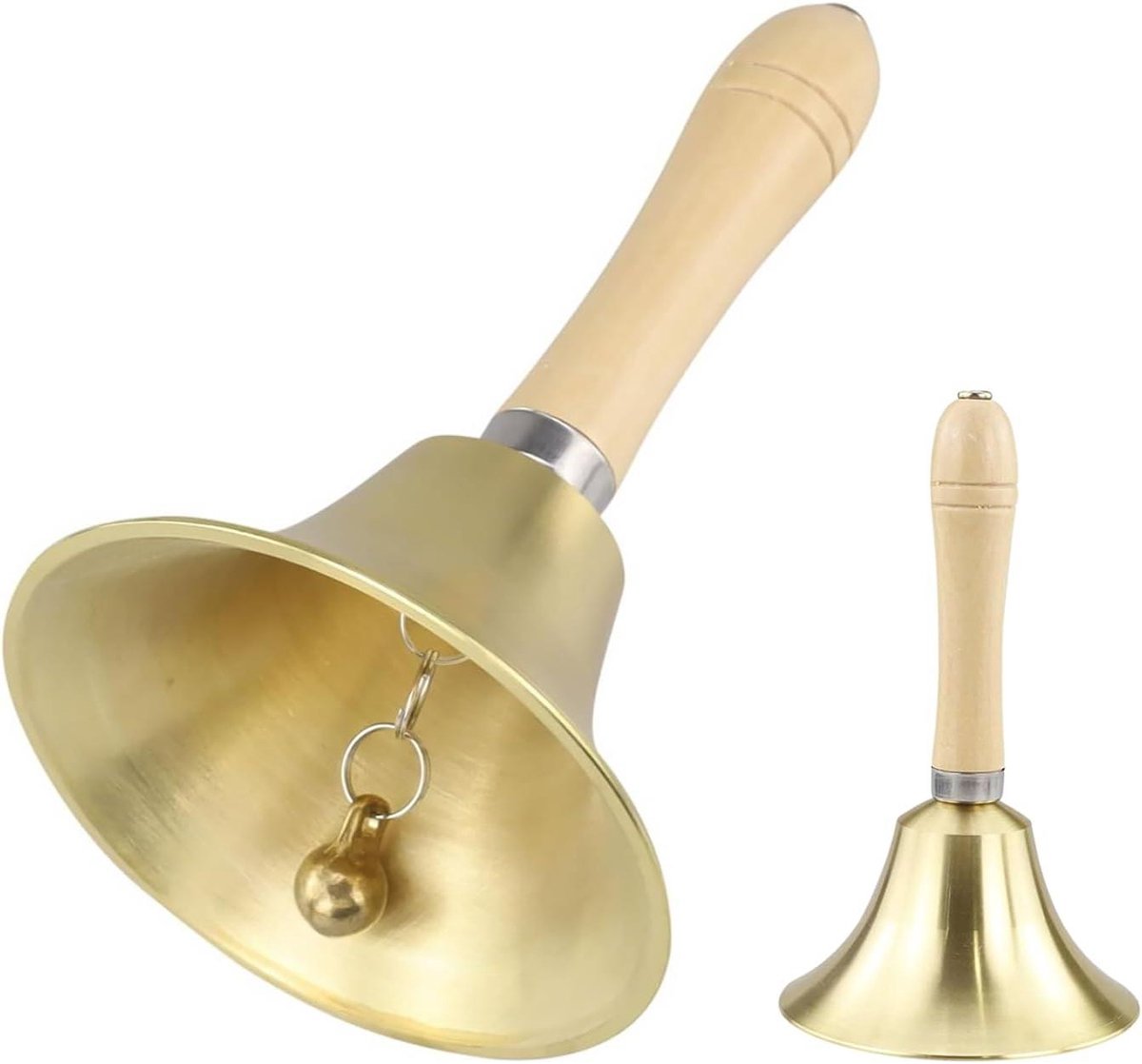 Handbel Houten Handvat - Tafelbel Dinerbel - Service Oproepen - Helder Geluid Gepolijst - 1 stuk - Messing Hout