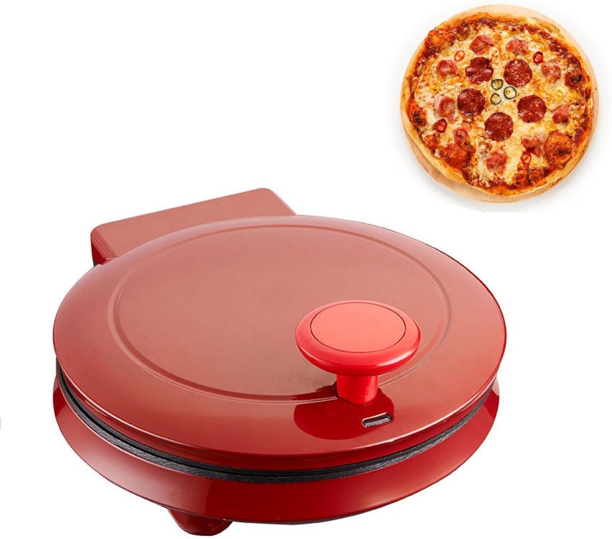 Aanrecht Pizzaoven - Pizzamachine Pannenkoekenmaker - Thuis Koken - Dubbelzijdige Verwarming - 23 cm - Rood