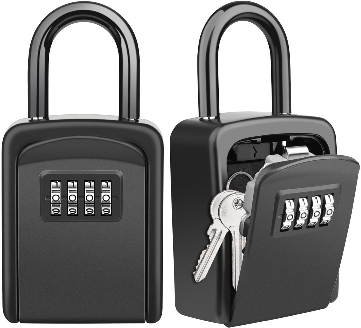 SnelShoppen - Sleutelkluis Set van 2 - 4-Cijferige Combinatie Sleutelkastje met Haak - Sleutelsafe voor Binnen en Buiten, Garage, School - Installatie