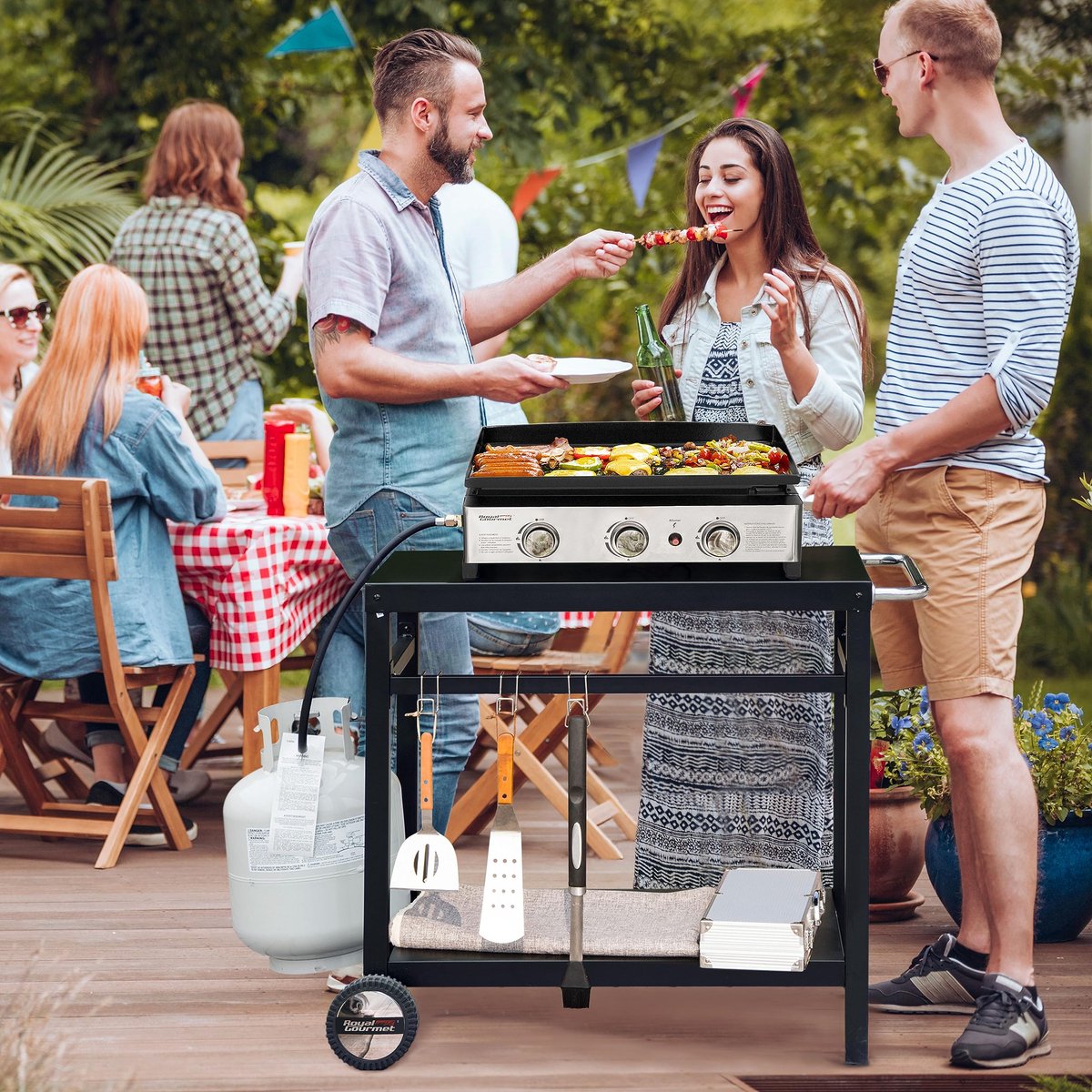 SnelShoppen - Royal Gourmet Barbecuewagen Buiten - Grillwagen Metaal - Groot Werkoppervlak 100,5 x 59 x 81 cm - Zwart - Ideaal voor Tuindesserts, Pizz