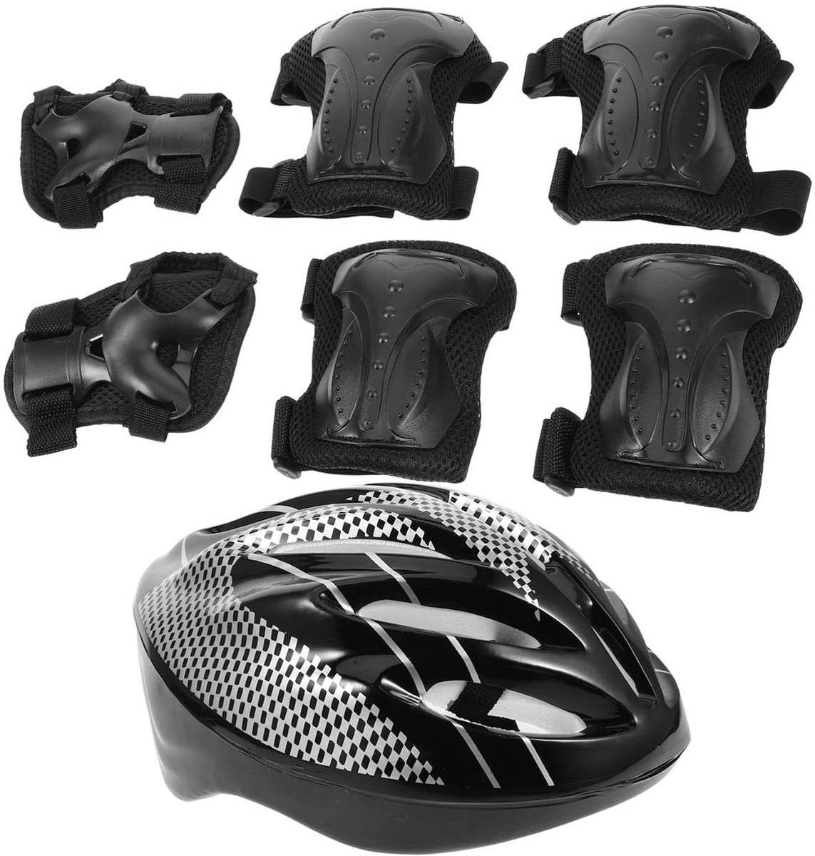 Beschermset Skateboards - Helm Kniebeschermers - Veilig Sporten - Hard Beschermend Schaal - 24x21x11 cm - Zwart