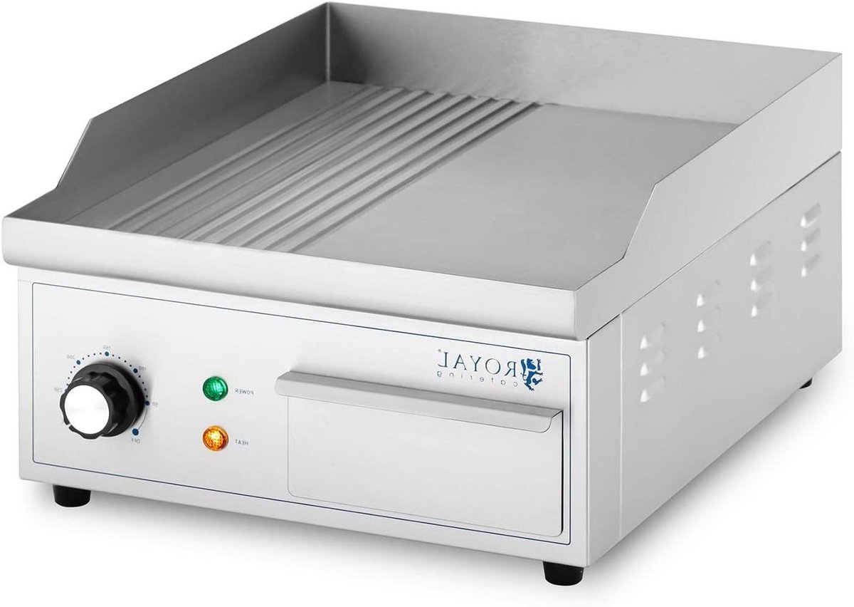 Elektrische Bakplaat Contactgrill Grillplaat Gerechten Bakken Half Ribbel Half Glad 360 x 380 mm Zilver