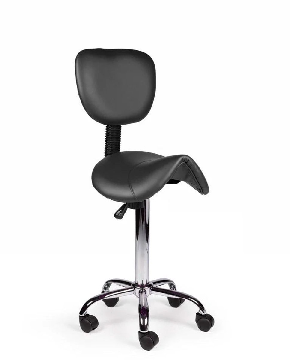 Ergonomische Zadelkruk met Rugleuning Zwart op Wielen Laag (40-57cm) / zonder Voetsteun / Standaard wielen