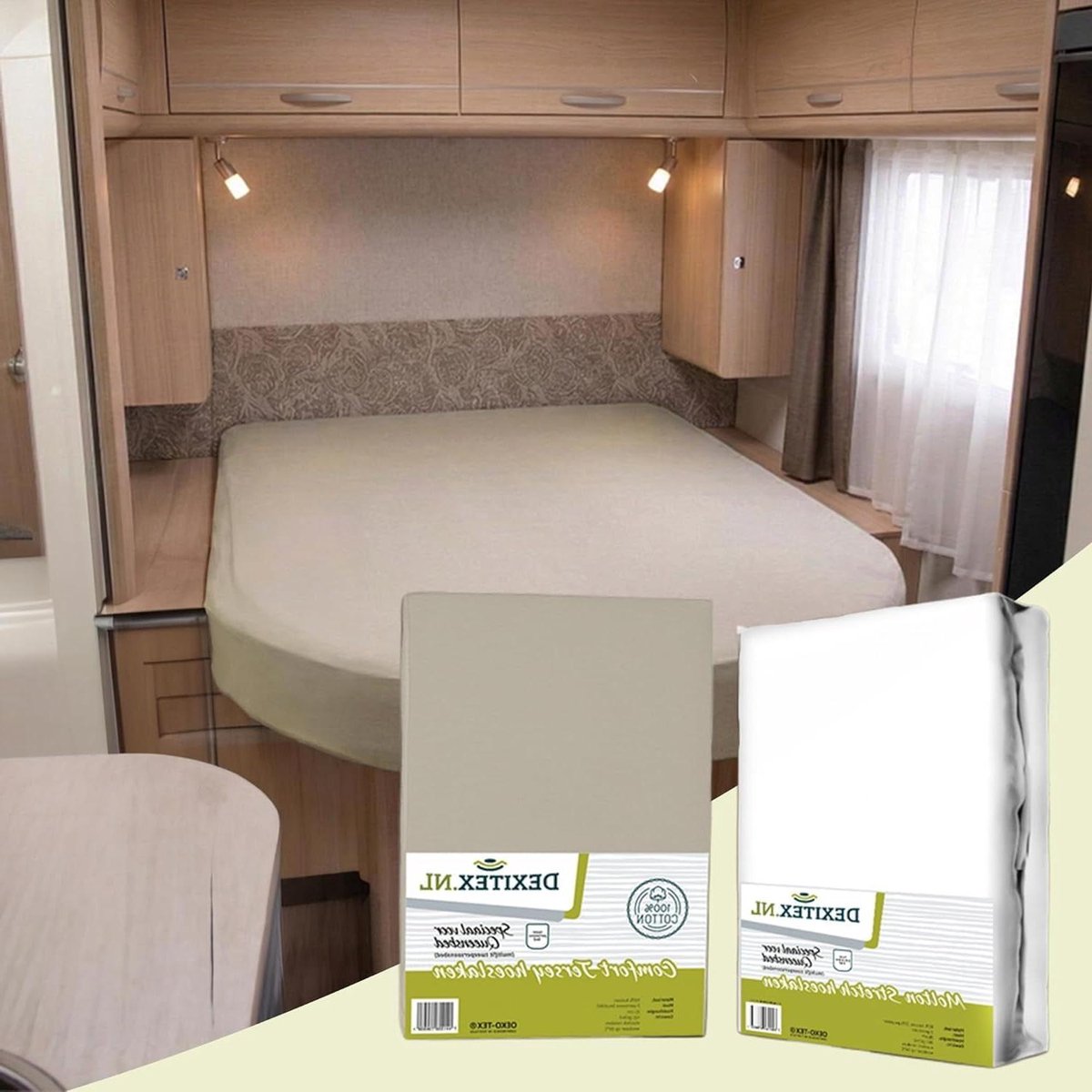 Beddengoed Set - Hoeslaken Molton - Woonmobil Comfort - Oeko-Tex Gecertificeerd - 160x210cm - Zandkleur