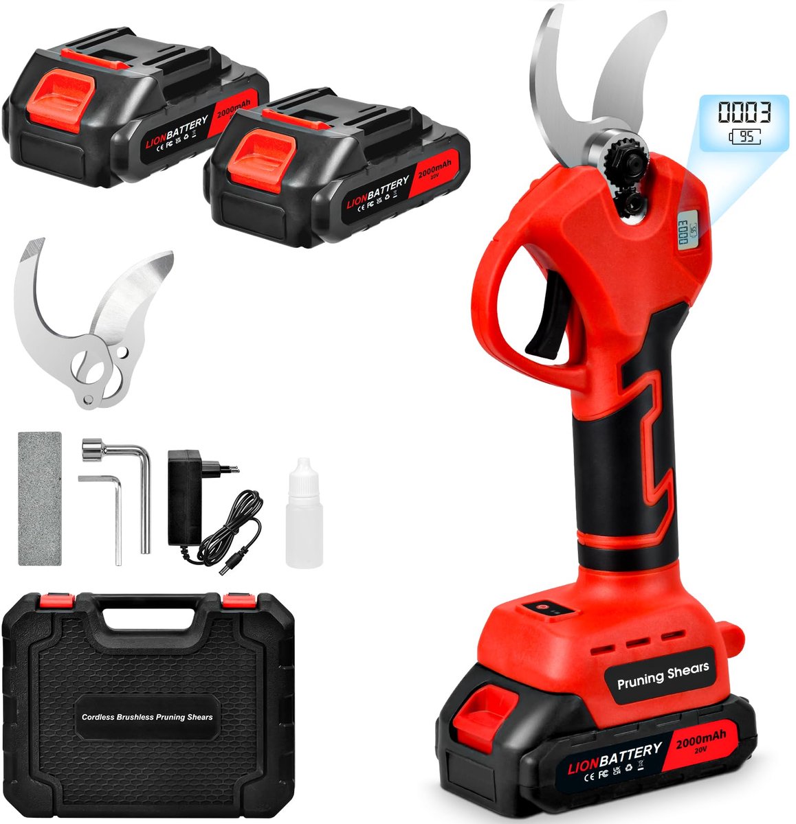 SnelShoppen - Accu Takkenschaar met 30 mm Snoeischaar, 2x 2000 mAh Accu's, Borstelloze Motor, Elektrische Bypass Boomschaar met LCD-display voor Takke