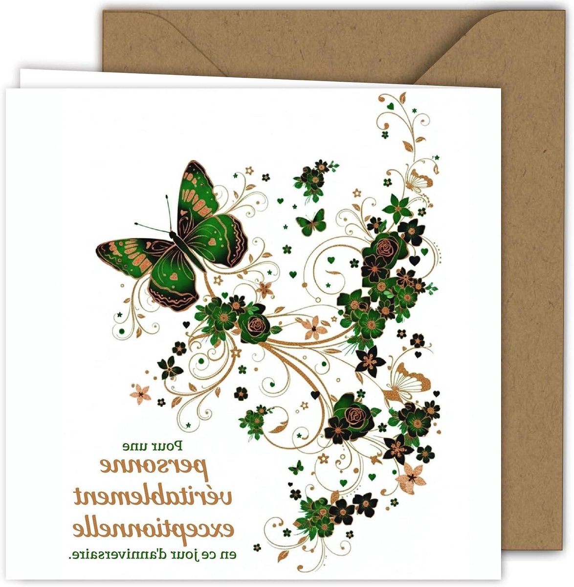Verjaardagskaart Vlinder - Wenskaart Vierkant - Verjaardagswensen Uiten - 300 g/m² Dik Karton - 15 x 15 cm - Groen