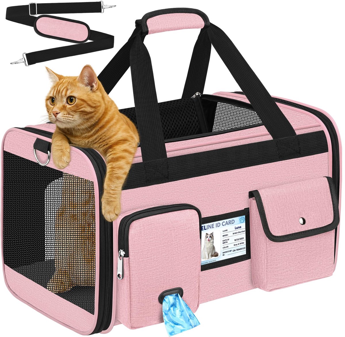 SnelShoppen - Opvouwbare reistas voor katten en honden tot 9 kg, goedgekeurd door luchtvaartmaatschappijen, 4 netzijden, krasbestendig weefsel, wasbaa
