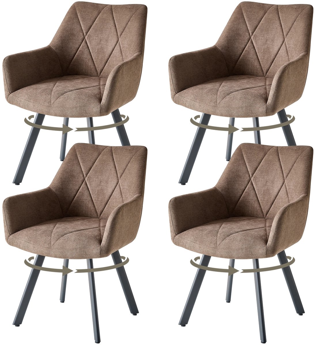Stervia Eetkamerstoelen Set Van 4 - Draaibaar - Met Armleuningen - Linnen Bekleding - Ergonomische Zitting - Schuimvulling - Bruin - 60 x 55 x 81.5 cm