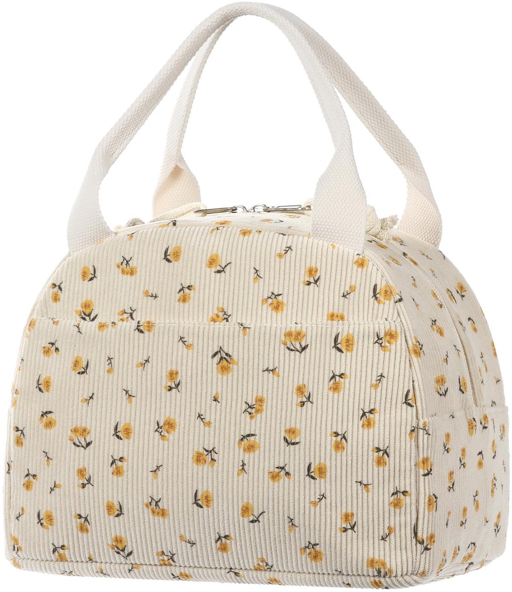 SnelShoppen - BuyCard Lunchtas dames, corduroy handtas, lekvrije thermische koeler, draagbare lunchtas voor werk, reizen, kantoor, picknick, Gele chry