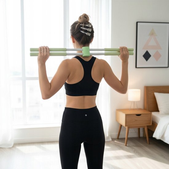 Yogastok voor Houdingscorrectie - 77 cm Yoga stick - Postuur Corrector Stang - Opvouwbaar - Zelfvergrendelend - Hulpmiddel voor Het Stretchen Van de Rug - Voor Thuis en Studio - Mintgroen — afbeelding 2