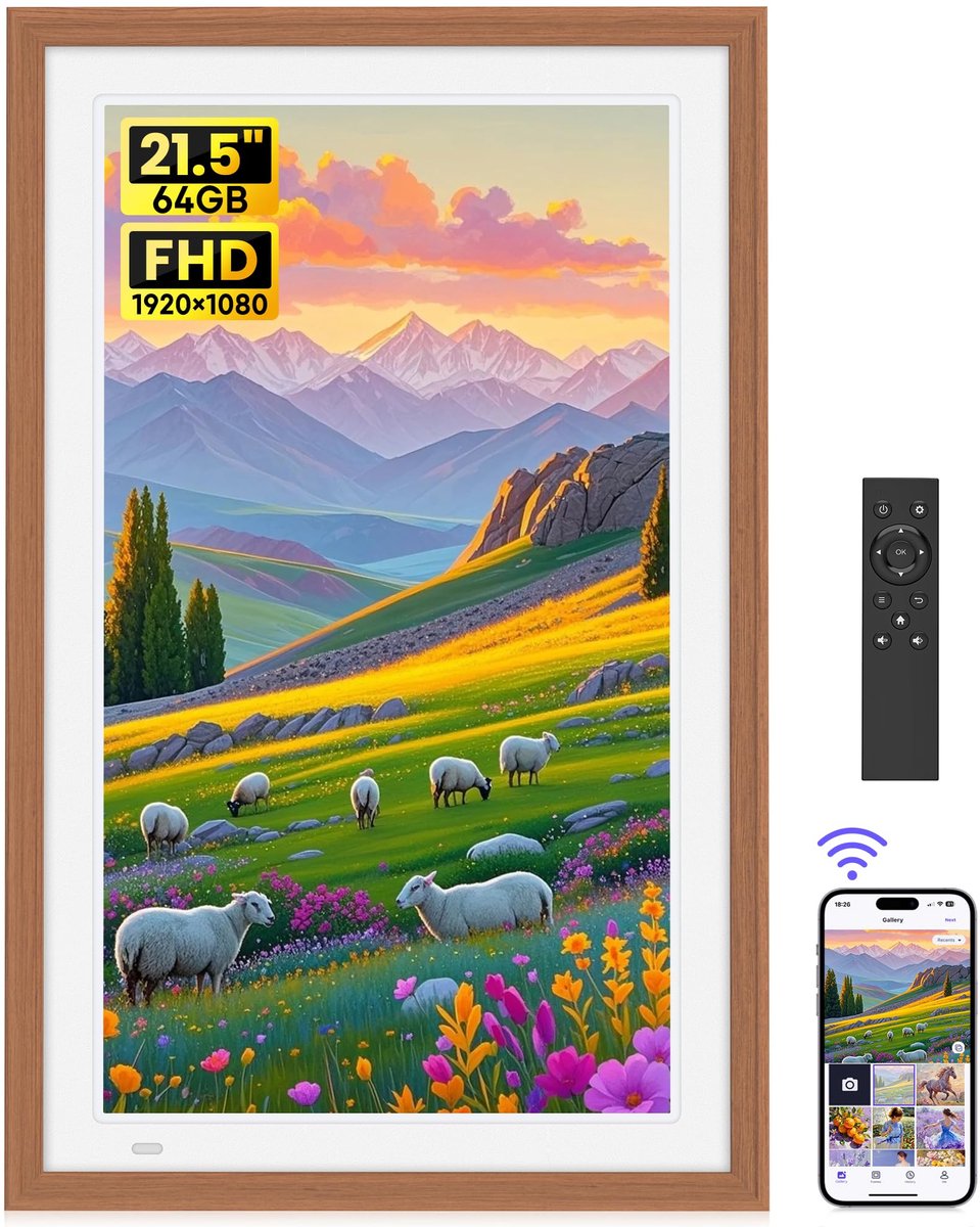 SnelShoppen - Digitale Fotolijst 21,5 Inch FHD 1920x1080p met 64 GB Geheugen, Afstandsbediening, Automatische Rotatie, Ideaal voor Thuis, Feesten en F