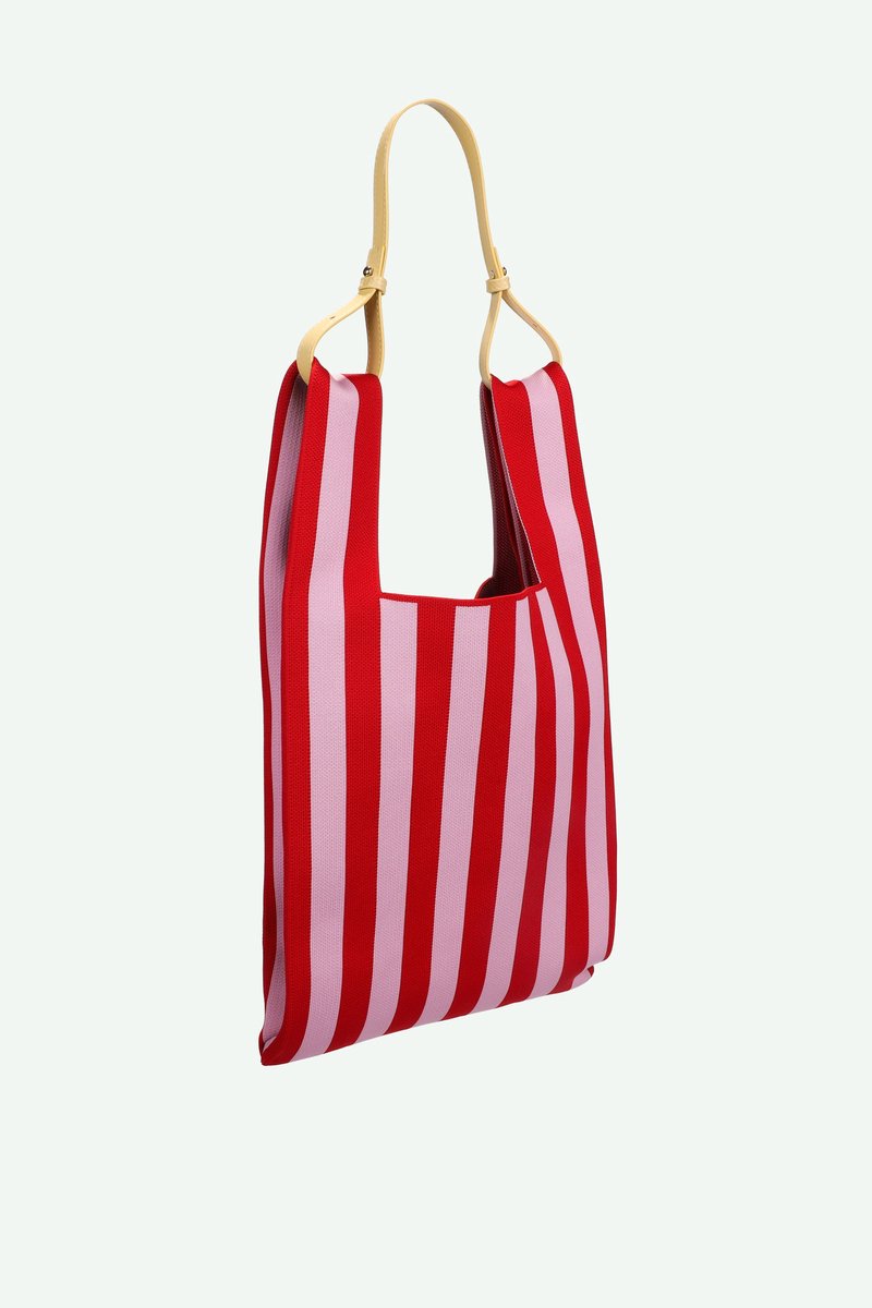 Sticky SIS - market bag - knitted stripes - cérise + ballet