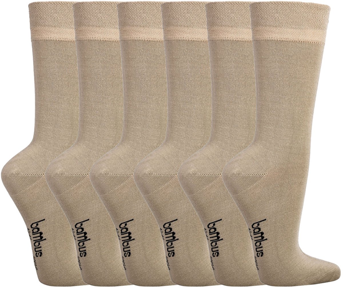 6 Paar Socks4fun Sokken - Bamboe - Zonder Knellende Boord - Beige