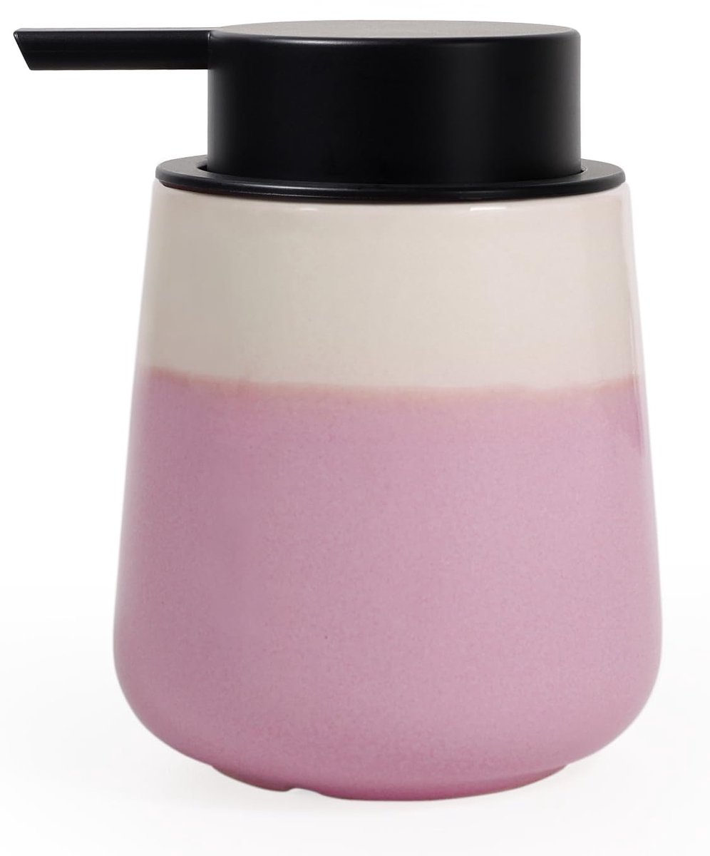 SnelShoppen - Zeepdispenser Keramiek Roze 350 ml - Navulbare Afwasmiddel Dispenser met Grote Pompkop - Porseleinen Zeepdispenser voor Badkamer en Keuk