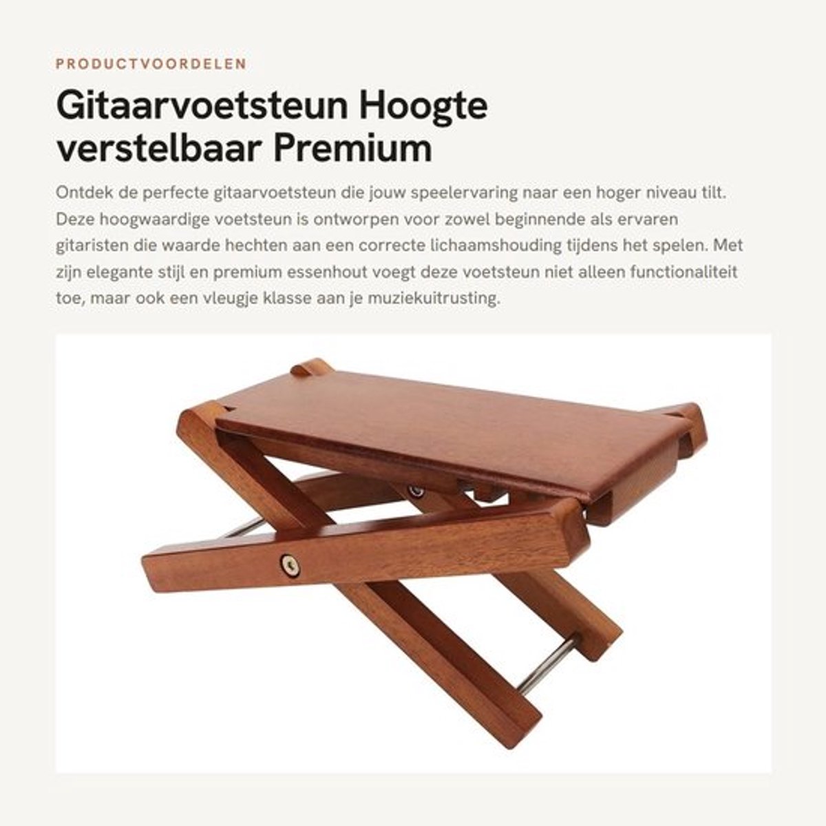 Gitaarvoetsteun in hoogte verstelbaar - Klassieke Gitaarvoetsteun - Elegante Stijl - Premium Hout - Correcte Lichaamshouding - Essenhout - Gitaarstandaard