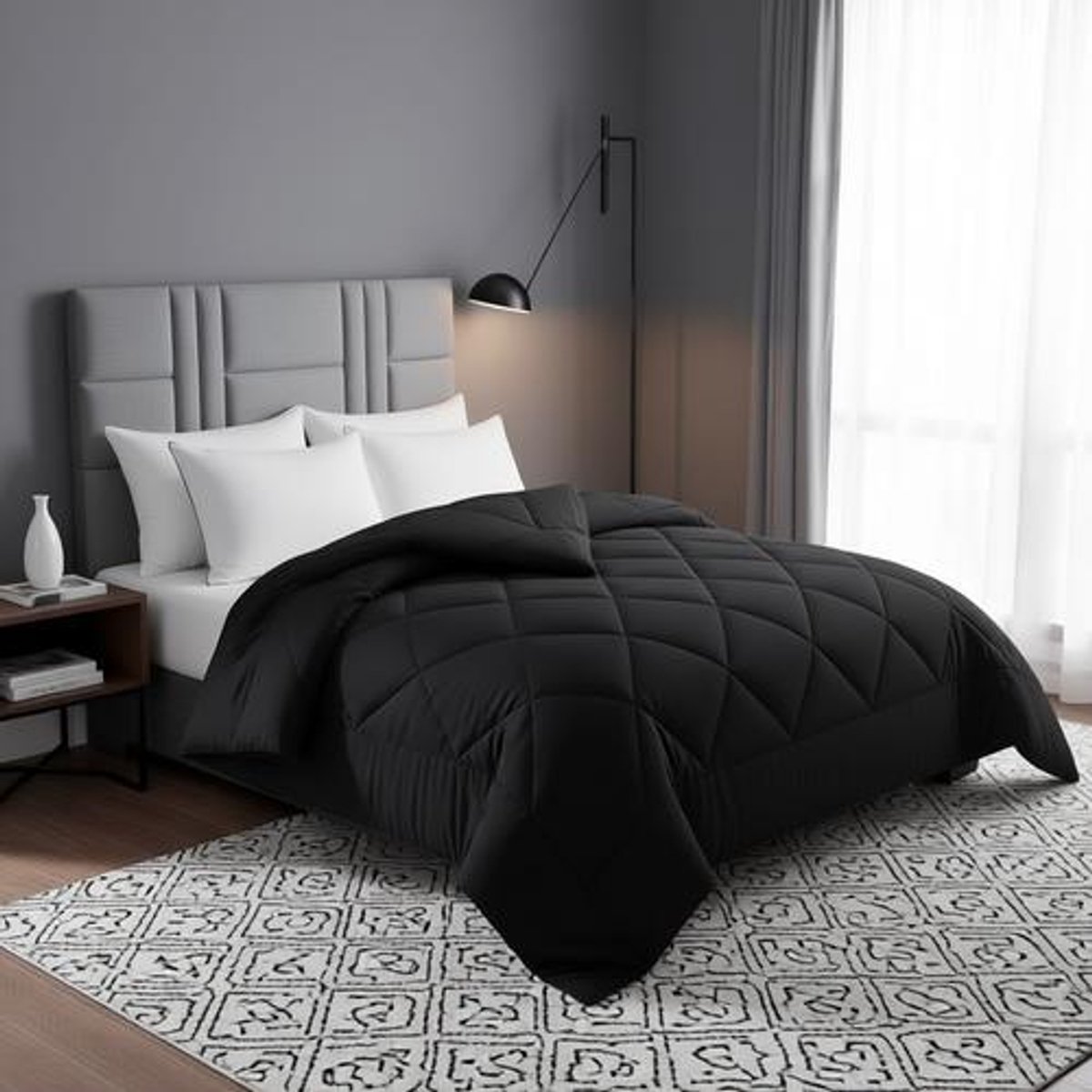 Arvion Getemperd Dekbed 200x200 cm - Microvezel - 300 g/m² - Zwart - Tweepersoons
