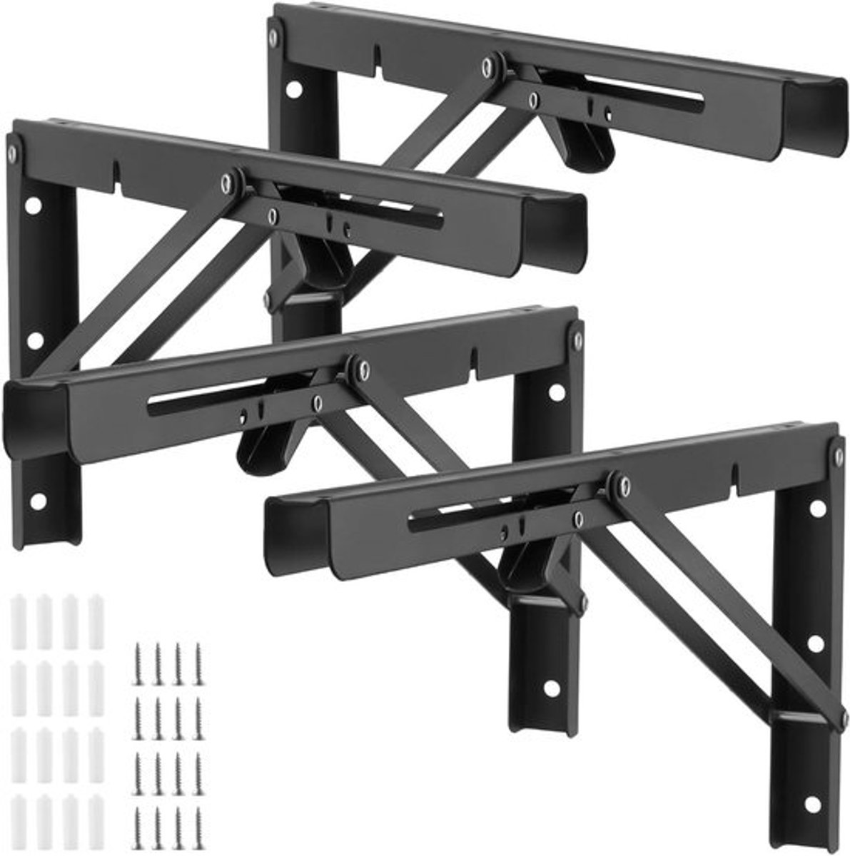 Opvouwbare plankbeugels zwart 40 cm - set van 4 - koudgewalst staal - 90 graden - driehoekig - vouwscharnier - keuken, kantoor, woonkamer, slaapkamer