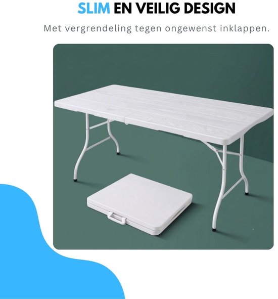Livista Luxe Klaptafel 180x70 cm - Inklapbare Tafel - Opvouwbare Campingtafel & Stevige Tuintafel - Draagkracht tot 250 kg - Vouwtafel - Antislip en Weerbestendig -Handig voor Feest, Tuin of Camping - Wit van Livista — afbeelding 3