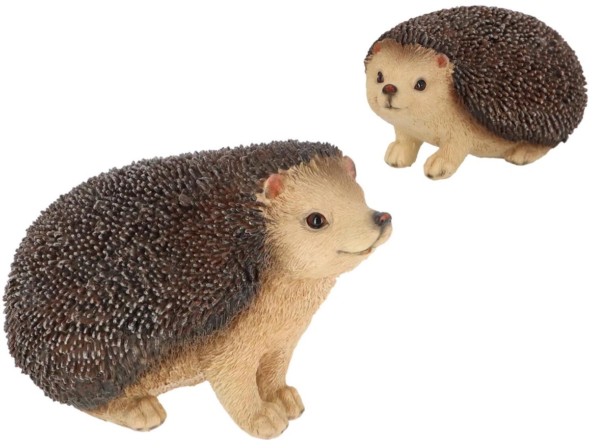 Esschert Design dieren beeldjes set - egel familie - 2 stuks - bosdieren - polyresin