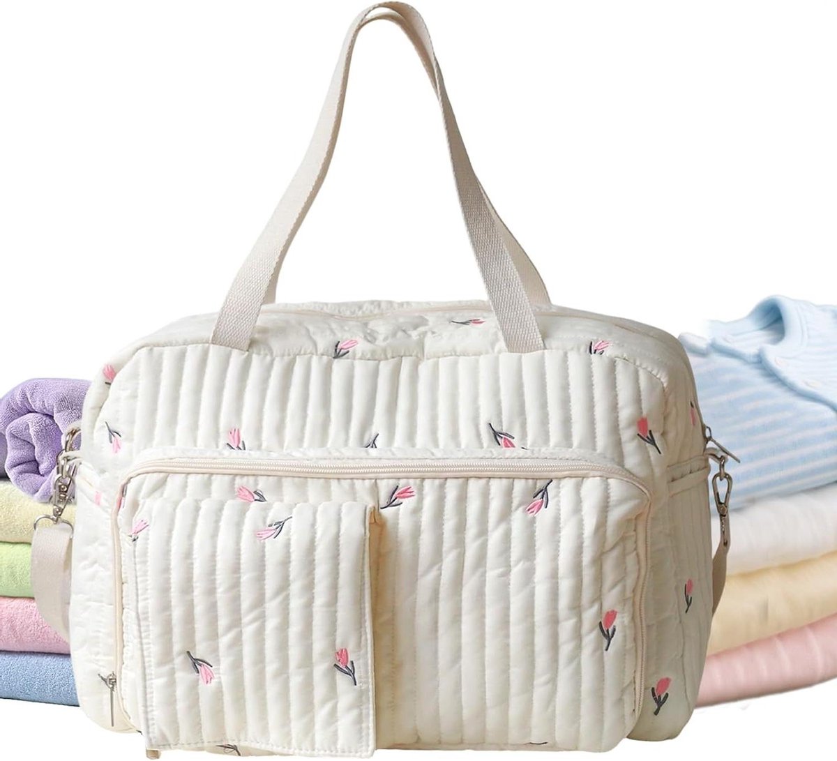 Luiertas Bloemenpatroon - Opbergtas Baby - Babyverzorging Onderweg - Veelzijdige Organizer - 42 x 28 x 8 cm - Multicolor