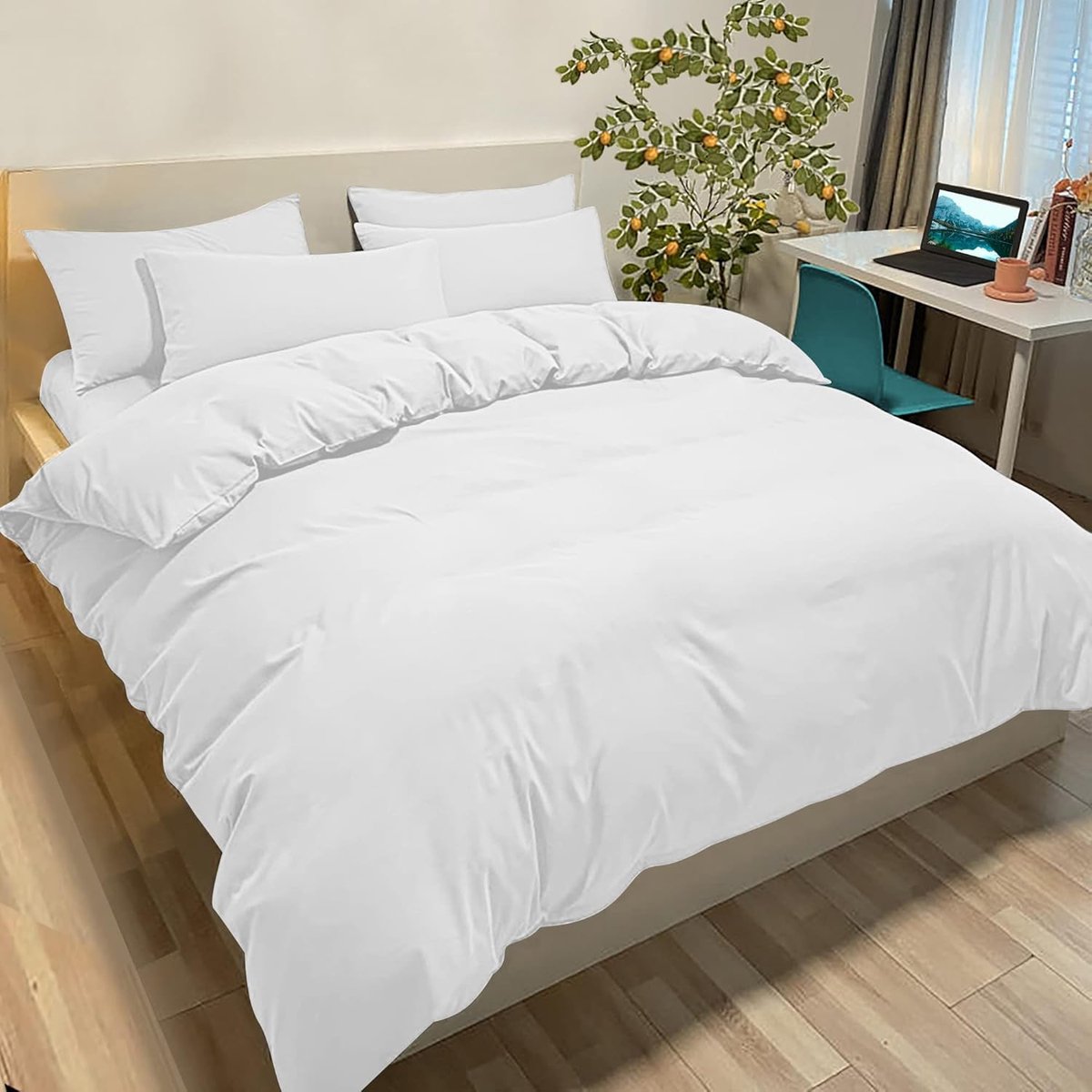 SnelShoppen - Poligino Dekbedovertrek 155 x 200 cm met Kussensloop 50 x 80 cm - Wit Microvezel Eenpersoonsbeddenset - Oeko-Tex®-Gecertificeerd voor Co