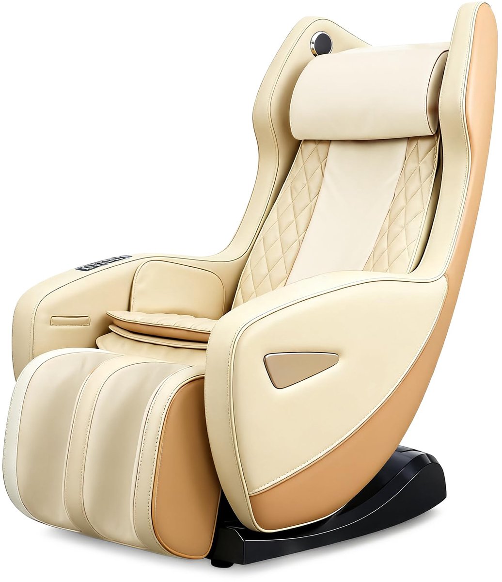 SnelShoppen - Aspria Elektrische Massagestoel met Bionische Massagetechnieken, Ruimtebesparende Relaxstoel met Bluetooth Luidspreker, Crème-Beige, Per